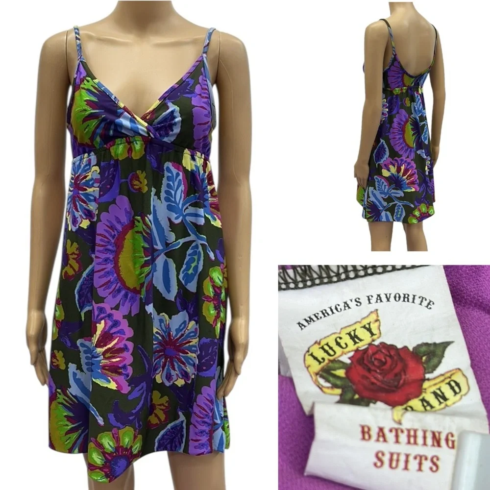 Lucky Brand Rose Label Bathing Suit Dress Floral Y2K Swim Cover Up Size XS Small - Picture 6 of 12